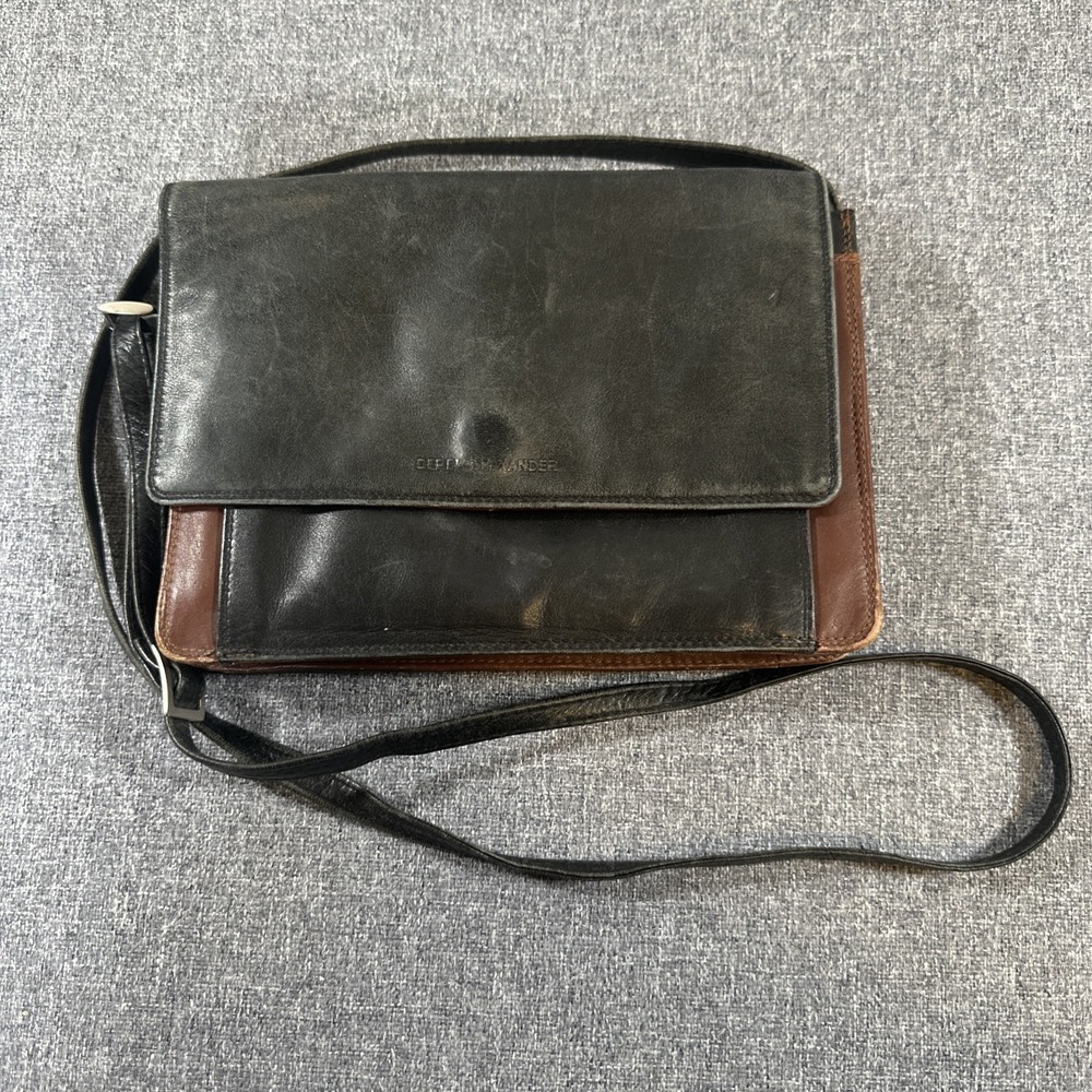 Derek Alexander Genuine Leather Crossbody Purse Bag Black Brown‎ Organizer